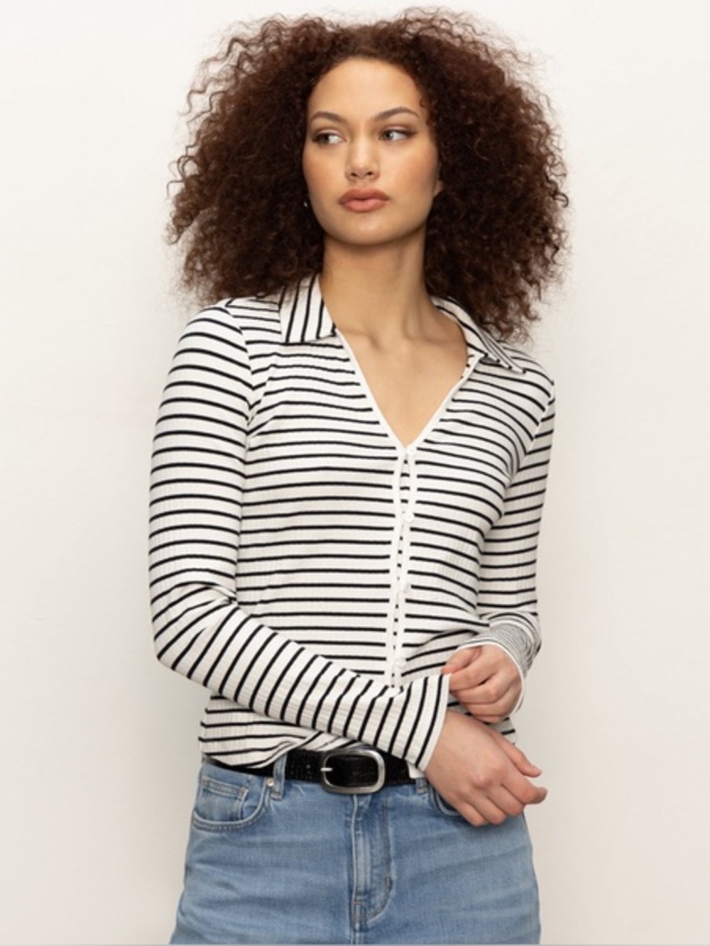 Sanctuary Daydreamer Stripe Rib Button-Up Top